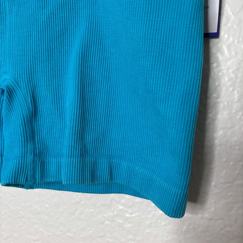 NWT Joylab Cross Waist High Rise Ribbed Biker Shorts Blue Wave Size Medium - Picture 3 of 5